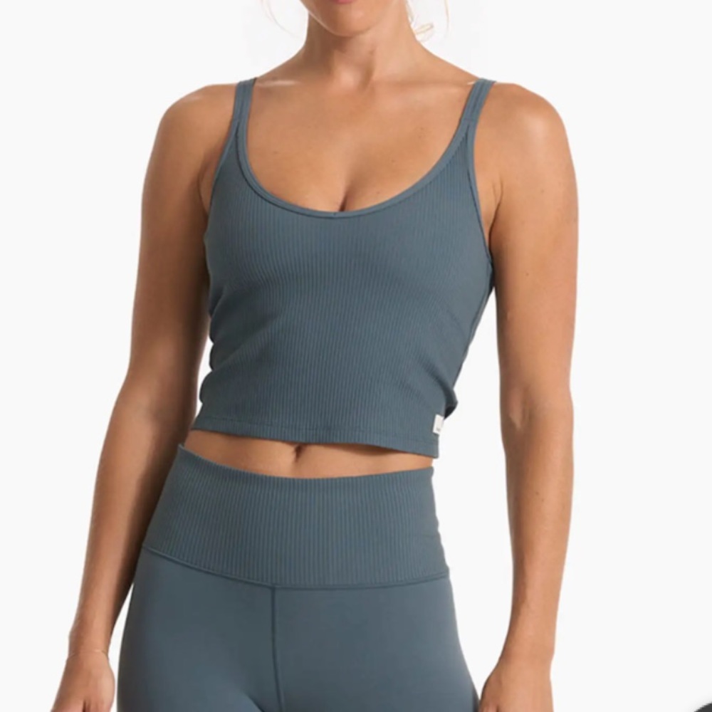 Vuori Rib Crop Tank, Size Small, Color Stone Blue